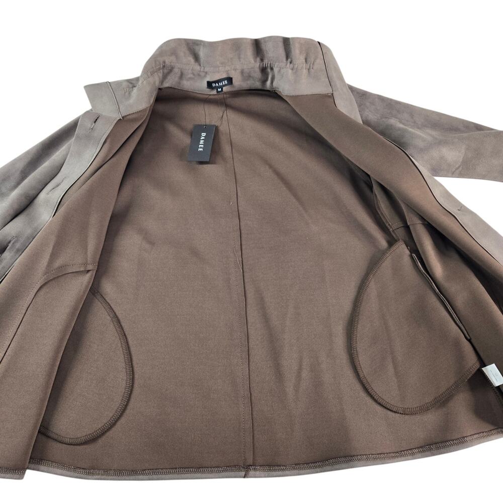Damee Mock Funnel Neck Micro Faux Suede Jacket Taupe Brown Medium A-Line Swing - Picture 4 of 9